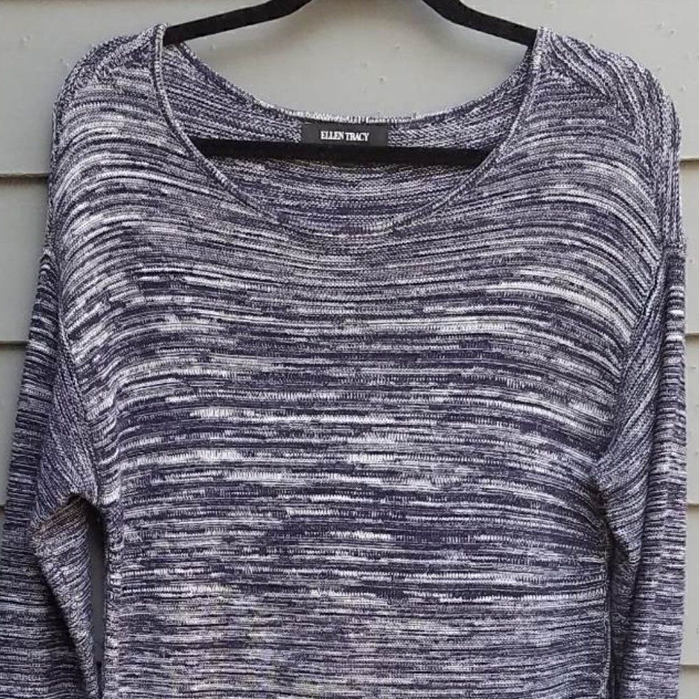 Ellen Tracy Marled Black White Tunic Sweater Large - Picture 7 of 8